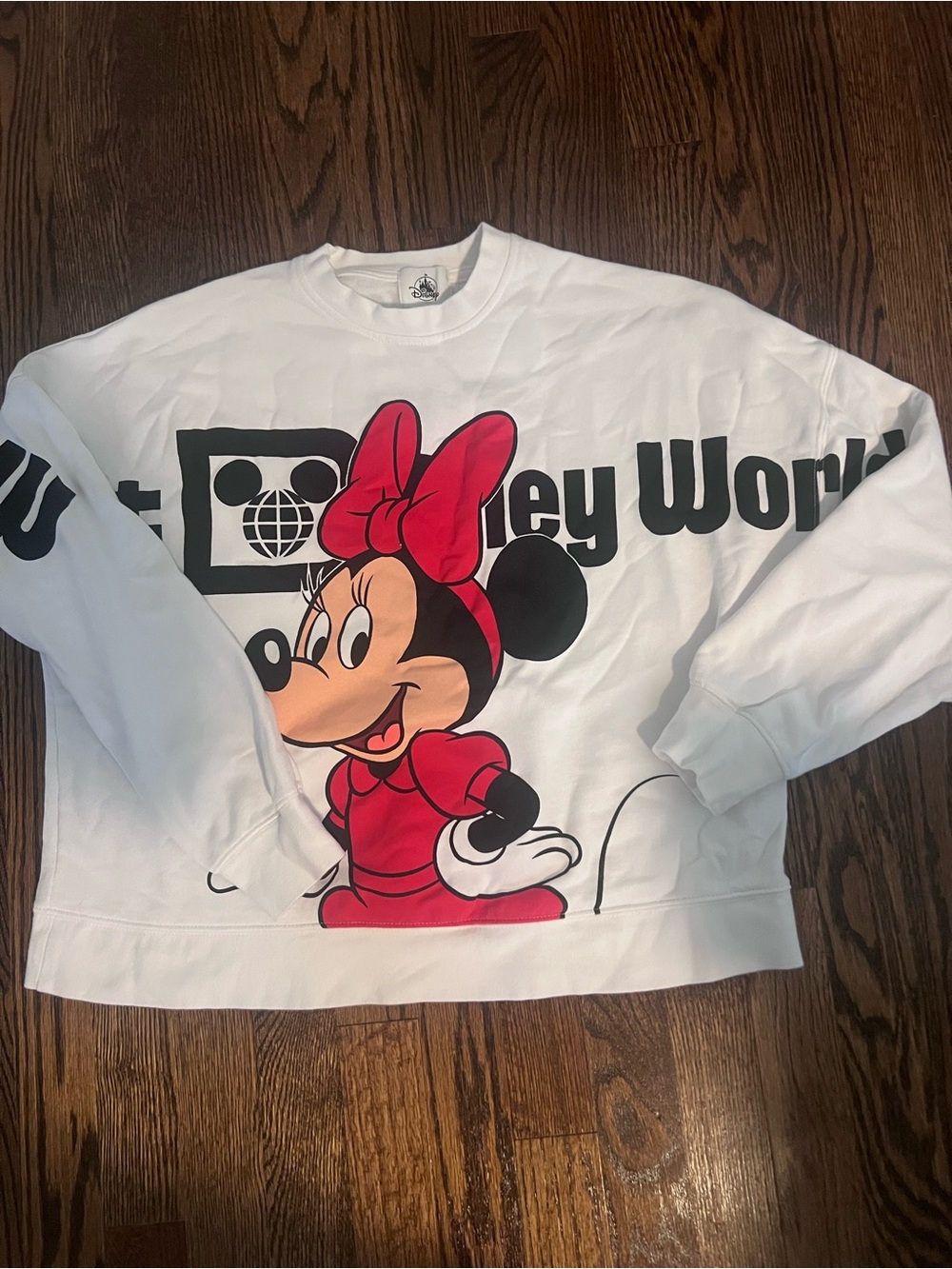 Disney Minnie Mouse Crewneck Sweatshirt - White with Red and Black